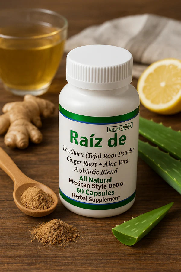 Raiz De™ Tejocote Inspired Line - Authentic Hawthorn Powder Root Capsules with Ginger, Aloe Vera & Probiotics – 60 Count