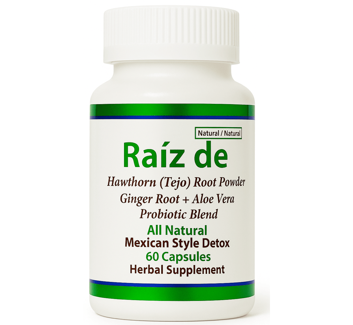Raiz De™ Tejocote Inspired Line - Authentic Hawthorn Powder Root Capsules with Ginger, Aloe Vera & Probiotics – 60 Count