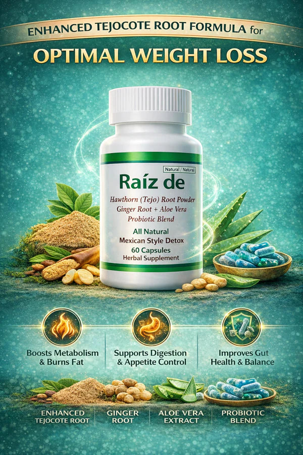 Raiz De™ Tejocote Inspired Line - Authentic Hawthorn Powder Root Capsules with Ginger, Aloe Vera & Probiotics – 60 Count