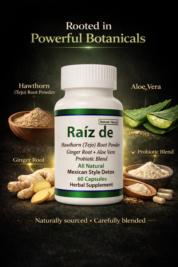 Raiz De™ Tejocote Inspired Line - Authentic Hawthorn Powder Root Capsules with Ginger, Aloe Vera & Probiotics – 60 Count